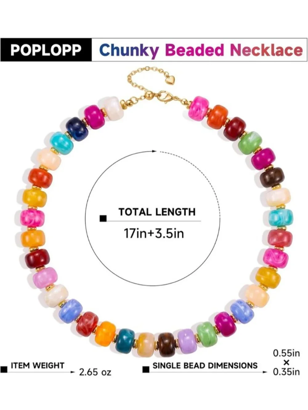 Anthropologie Rainbow Beaded Necklace with Pink Heart Pendant_2